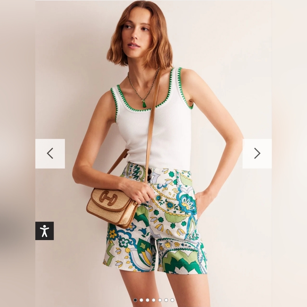 Boden Westbourne Linen Shorts Emerald, Foliage Paisley Size 4